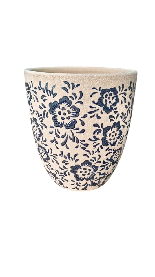 White Blue Flowers Pot