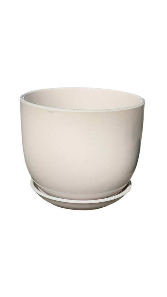 Medium White Gold Ceramic Pot - Freshplants